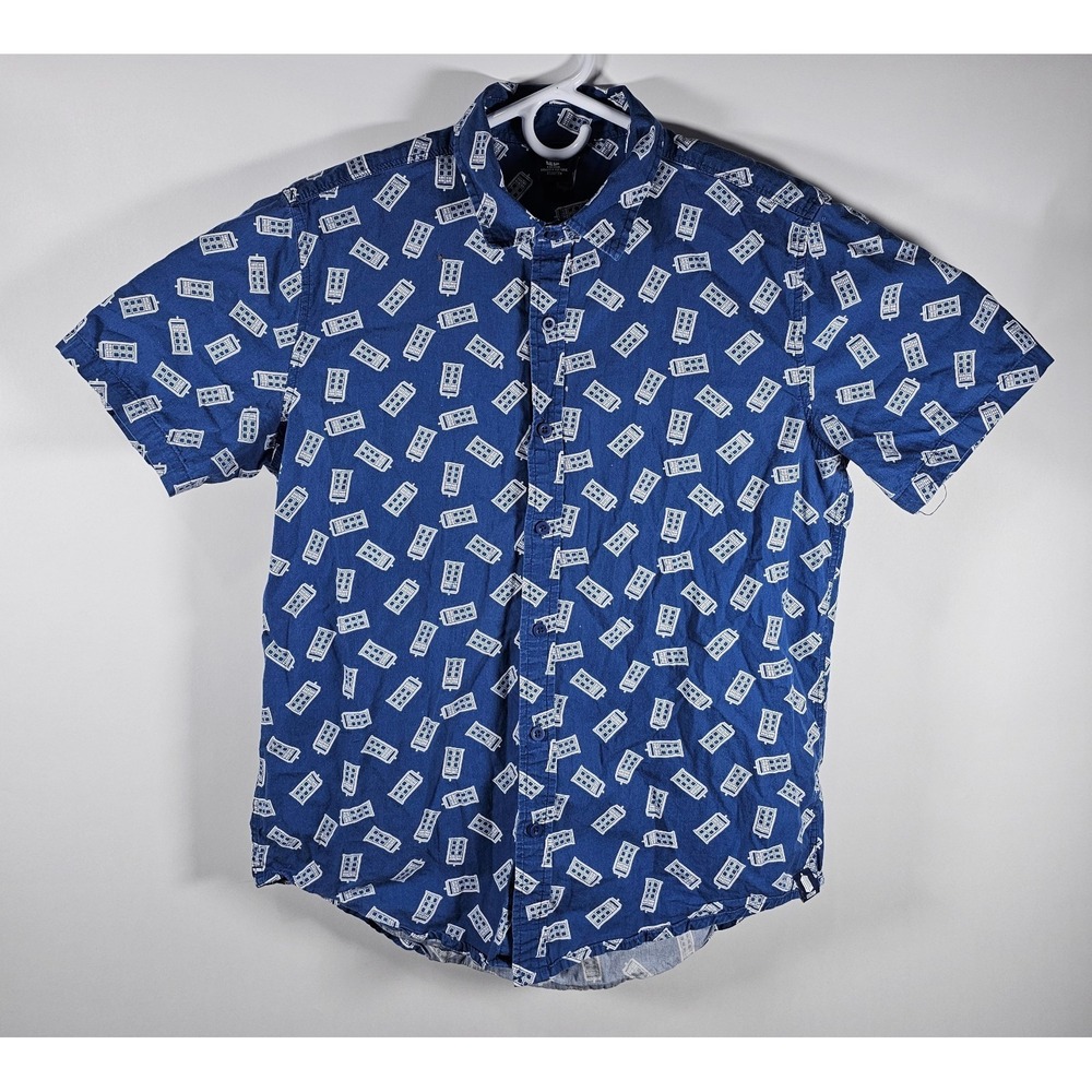Doctor Who Men's S Small TARDIS Button-Up Shirt – Allover Police Box Print
